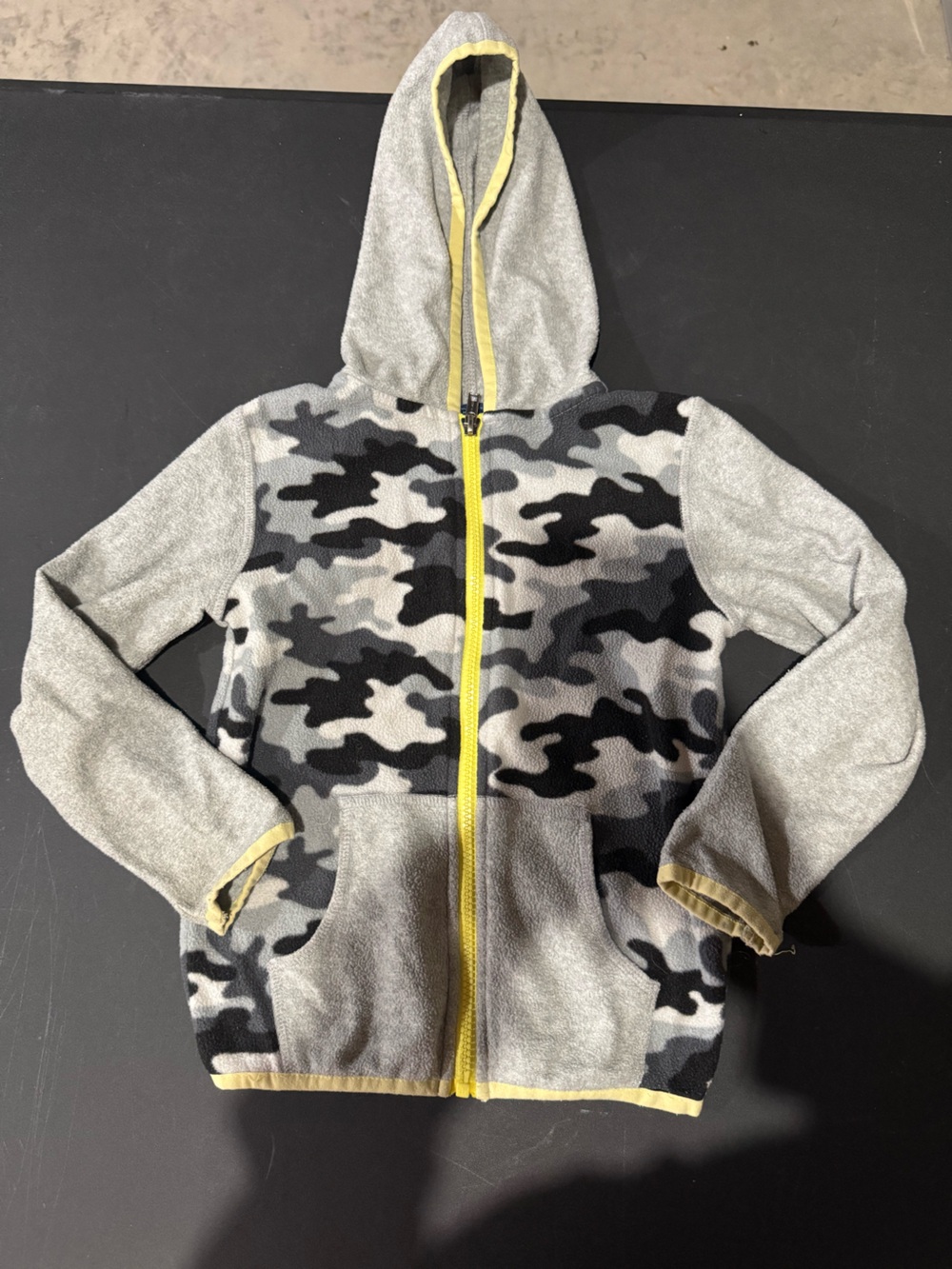 Falls Creek Kids Grey Camo Fleece Hoodie with Yellow Zip